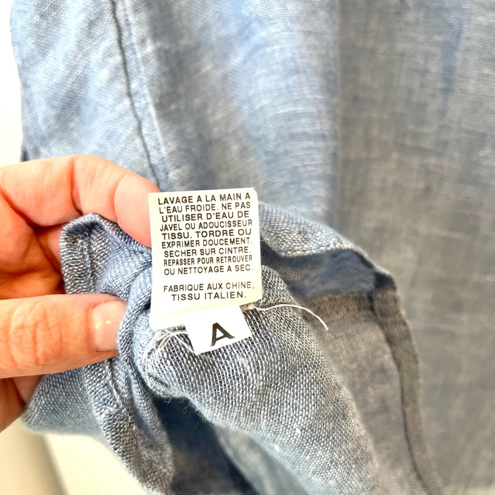 Eileen Fisher Italian Linen Tunic Shirt Jacket Blue Button Front Oversized M - Picture 12 of 14